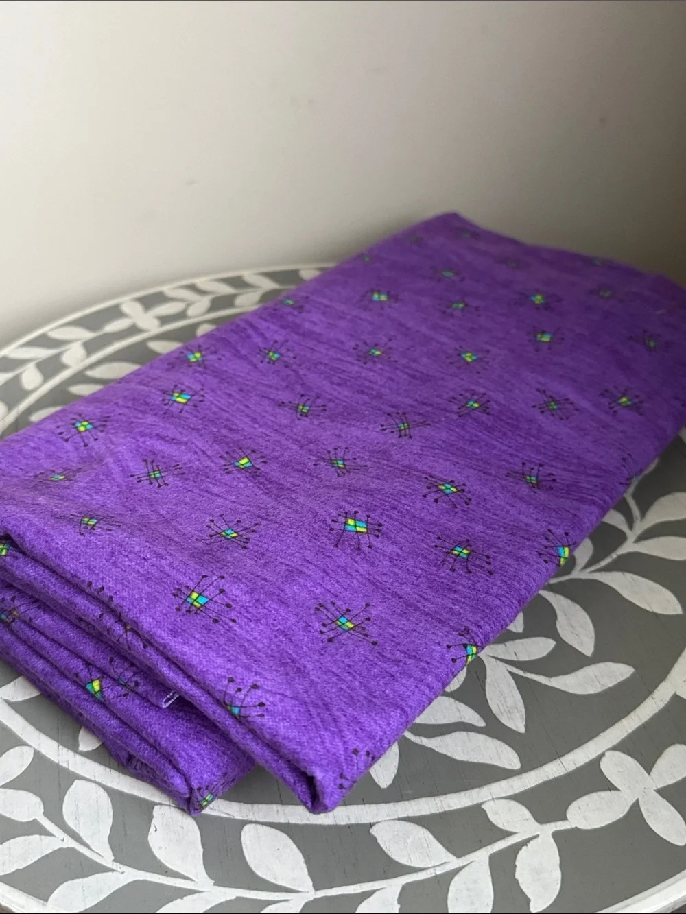 Purple Flannel Fabric Happy Hippiez by Jan Mullen Marcus Brothers 1.25 Yards